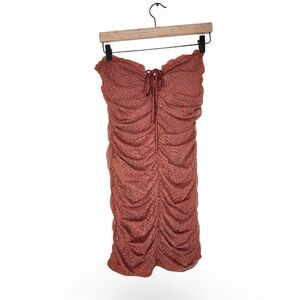 Strapless Mesh Ruched Dress by Lovesome in Terracotta Size L